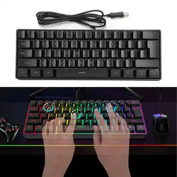 5 регулируеми нива на USB-мини-ръчна детска клавиатура с RGB подсветка, 61 клавишна комбинация, жичен за PC геймър