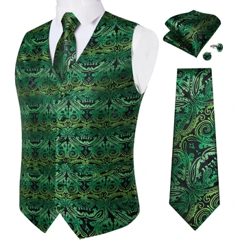 Изискан Мъжки Жилетка Gilet Homme е Зелен с петна Пейсли, Вратовръзка, Шалче, копчета за Ръкавели, Определени за Модния Бизнес Жилетка, Мъжки Жилетка с V-образно деколте