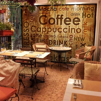 beibehang кафе съраунд ретро papel de parede 3d стенопис тапети съвременно дърво тухла фон тапети Бар Continental