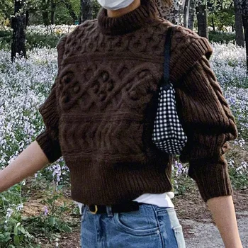Жена вязаный пуловер с дълъг ръкав, пуловер, жилетка, две в едно, жилетка, топ
