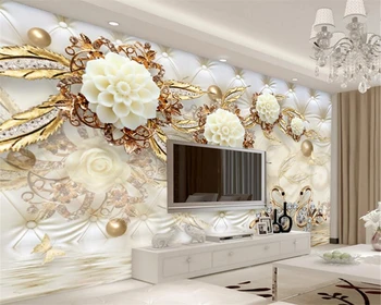Потребителски тапети европейския перлено бял материал триизмерни бижута цвете хол хотел на фона на стената 3d тапети