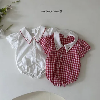 Корейската версия 2023, лятна боди за момиченца с бродерия на лацканах, дрехи за бебета