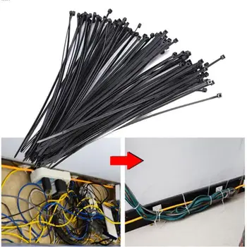 100 бр. самостоятелно блокиране найлонов кабели, кабелни превръзки, Кабелни превръзки, черен Органайзер, щипка за кабел за зарядно устройство, кабелна замазка, найлонов ремък с цип