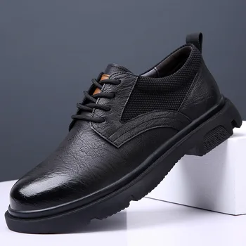 Маркови италиански черни мъжки oxfords дантела, висококачествени ежедневни обувки от естествена кожа, мъжки улични удобни маратонки