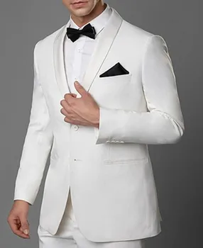 Красив Бял Мъжки Костюм, Приталенное Сватбена рокля, Официален Смокинг Младоженеца на поръчка, комплект от 2 теми, terno masculino (яке + панталон)