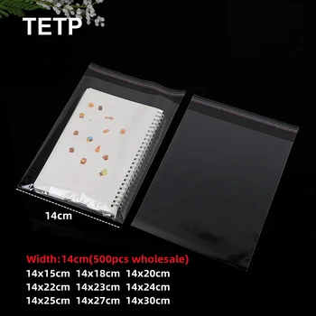 TETP 500 бр. с Ширина 14 см, Прозрачна пластмасова торбичка за notepad, поздравителна картичка, самозалепващи пакети с печата, за Опаковане на играчки, Прахоустойчив за съхранение
