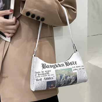 Модерен дамски чанта от изкуствена кожа с принтом под формата на вестници, писма, ежедневни дамски малка чанта с катарама, чанти-незабавни посланици