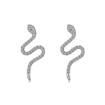 Блестяща сребърно покритие родий обеци-змии от цирконии под формата на змия, подаръци за Нея