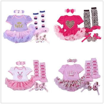 Модерен комплект детски дрехи, боди за новородено, топло на краката, превръзка на главата, костюм, 4 в 1, рокля-пакет за момичета, комбинезони, сладък екипировки