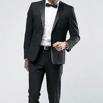 Черен официален сватбен смокинг, за да оформите от 2 части, приталенные мъжки костюми и лацканом, мъжки модерно яке, панталон, костюм по поръчка