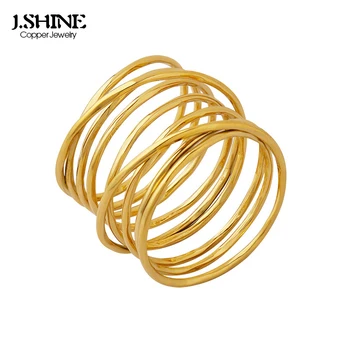 JShine Многопластова линия за навиване, Златен пръстен от мед, тенденция метален пръстен от месинг, модни бижута за пръстите, широк женски аксесоар в стил пънк-рок