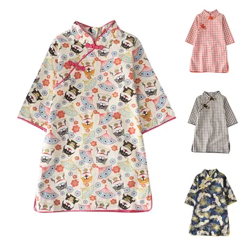 Рокля за малки Момичета, Лятното Модно Рокля Чонсам в Китайски стил за деца на 1, 2, 3 години, Празнични Рокли За бебета, Облекло за Деца, дрехи За Бебета