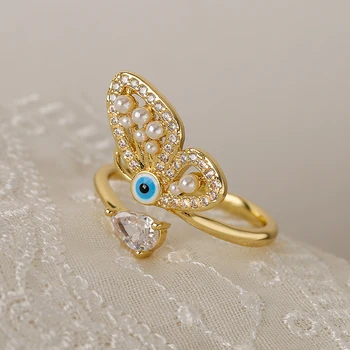Mafisar Модни златни пръстени с пеперуда от уроки за елегантни жени AAA CZ Круша Сватбена украса Femme Bijoux подарък