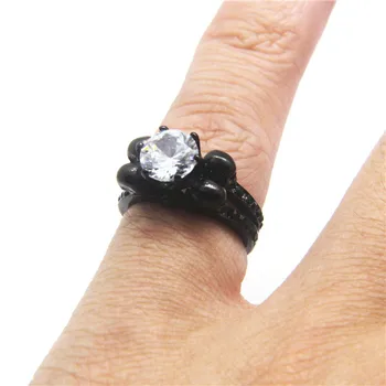Директна доставка, размер 5 ~ 10, черно двоен пръстен с череп, бижута от неръждаема стомана 316L, прозрачен камък Ctylstal, дамское модерен пръстен