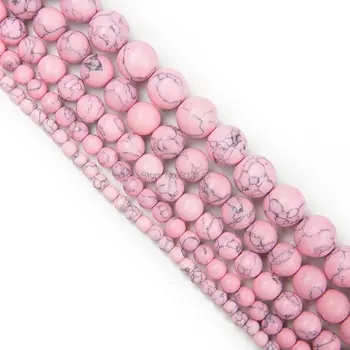 Търговия на едро с кръгли мъниста от естествен камък, розово и тюркоаз за самостоятелно производство на бижута от мъниста, гривни и колиета, 4 6 8 10 12 мм