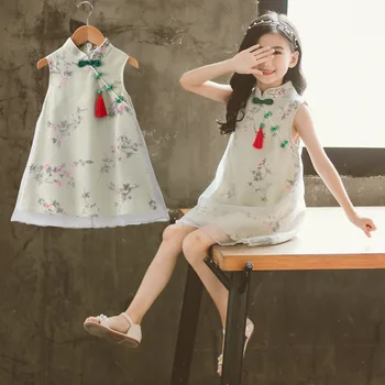Детски рокли-Чонсам за момичета 2022 г., детска традиционно облекло в китайски стил от епохата на Тан, Детско премяна Ципао, костюм принцеса от 3 до 14 години