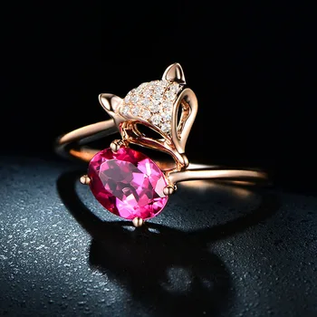 Темперамент, сребърен пръстен с лисьим покритие, имитация на естествен рубин, турмалин, Розово злато пръстен с лисици ръка-фея, Мода
