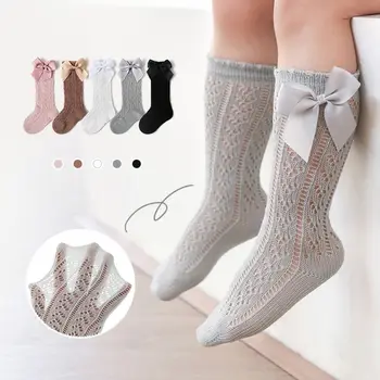 Памучни чорапогащи за деца, нескользящие чорапогащи за новородено, дълги чорапи, чорапи с бантиком, чорапогащи