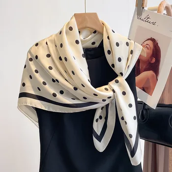 2023 Нов саржевый квадратен копринен шал за жени, дизайн, точков принт, Тайна, хиджаб, кърпи за глава, Превръзка на главата, Модни дамски шал, Кърпа
