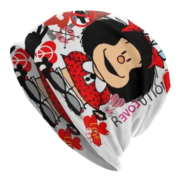 Модерна Зимна Топла Мъжки И Дамски Вязаная капачка Love And Mafalda Заобиколен от Сърцата Skullies Beanies Шапки Quino Мультяшные Барети-Абсорбатори