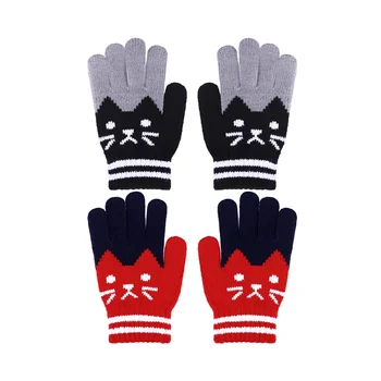 2 чифта детски зимни ръкавици, плетени калъф за ръкавици с пълни пръсти, Топли Еластични Ръкавици без пръсти за момичета, Аксесоари (Сив, Червен)