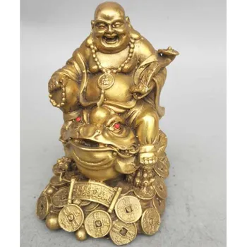 Порцеланова резба Seiko от чиста мед, статуята на златната жаба Буда Майтрейя
