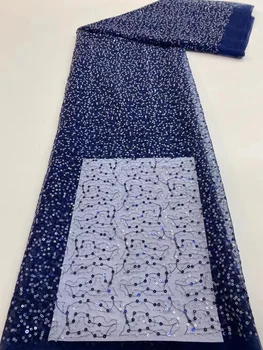 Африканска лейси плат с високо качество 2022 кралския син цвят Луксозна лейси плат, ръчно изработени с бродерия на мъниста за вечерна рокля