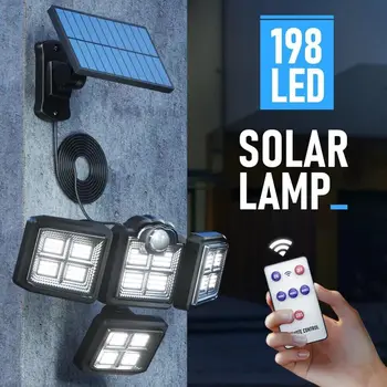 198 led разделителни соларни лампи, сензор за човек, градински гаражно монтиран на стената лампа, авариен уличен лампа за сигурност за градината