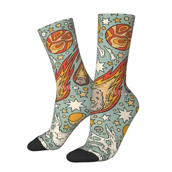 Честит забавни мъжки компресия чорапи The Asteroid & The Omega, реколта чорапи Harajuku Moon в стил хип-хоп, новост, ежедневни чорапи Crew Crazy