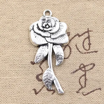 8 бр. висулки във формата на цвете Роза 42x19 мм, окачване от антични сребро, занаяти собствените си ръце, тибетски бижута ръчна изработка