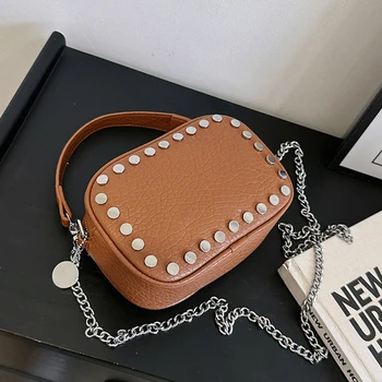 Луксозна Дизайнерска Малка квадратна дамска чанта, трендови дамски Чанти през рамо, модни чанти през рамо с нитове, торбичка-чанта от изкуствена кожа, червило, чанта