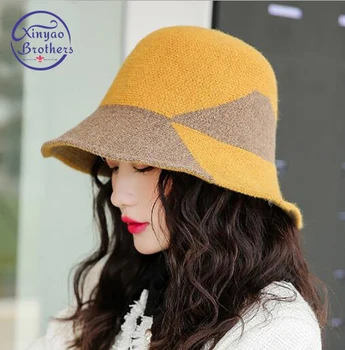 2019 Нова Панама панама, благородна жена вълнена шапка, топли есенни и зимни възли шапки за жени, дамски шапки в тон цвят