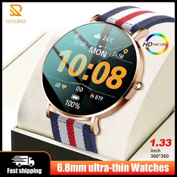 Дамски смарт часовници AMOLED с ультратонким изцяло метална обвивка с диаметър 6,8 мм и 1,3 инча, информация за подкрепата, дамски часовници Push Endurance за Android и IOS