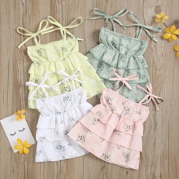 FOCUSNORM, 4 цвята, Лятото е Сладка рокля За малки момичета от 0 до 3 години С флорални принтом, мини-рокля Трапецовидна форма, без ръкави и с отворени рамене