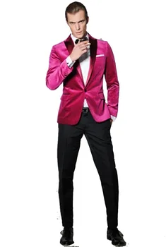 2020 Последните модели палта и панталони в Ярко Розово Кадифе Блейзър по поръчка, смокинг, Цветни Сватбени Костюми За мъже, 2 броя, оборудвана приятелка, Terno