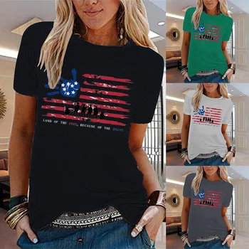 Женска тениска, Реколта тениска с 3D принтом, Дамски Модни Тениски с флага на сащ, Блузи с къс ръкав, Ризи, Секси Тениски, Дамски дрехи