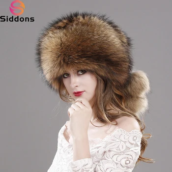 Зимна Топла Луксозна дамска шапка-бомбер от естествен лисьего кожа, дамски шапки от кралския кожа руски миеща мечка, шапка от лисьего кожа, монголски хет-купол, кожа шапка