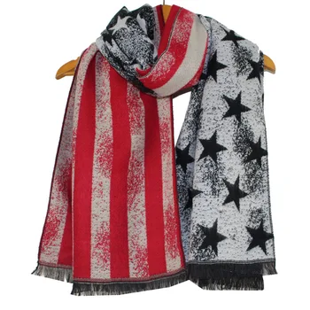 100 бр./лот, нов модерен тъкани зимата топъл вълнен шал в звездна и шарени ленти/шал с флага на САЩ