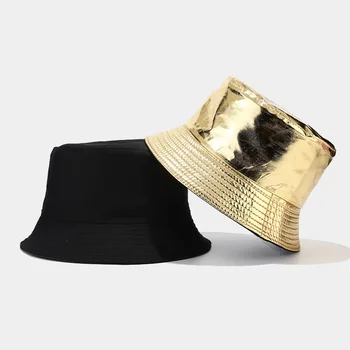 Новата модерна дамска шапка от изкуствена кожа, мъжки двустранен однотонная проста рибарска шапка Унисекс, водоустойчив градинска ежедневни солнцезащитная шапка