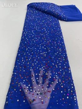 Висококачествена и модерна френска Окото семицветная лейси плат със скъпоценни камъни, африканска нигерийская лейси плат за сватбена рокля