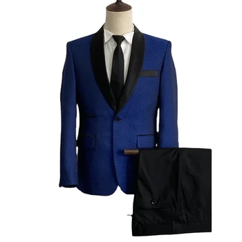 Мъжки моден оборудвана костюм със сини модел, мъжки монтиране на бизнес всекидневен костюм за церемонията, церемониални костюми за мъже
