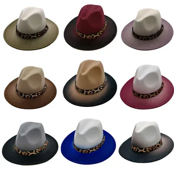 Фетровая шапка наклон цвят, европейски и американски цилиндър с леопардовым колан, вълнена шапка, мъжки и дамски тенденция фетровая шапка, джаз шапка 2021