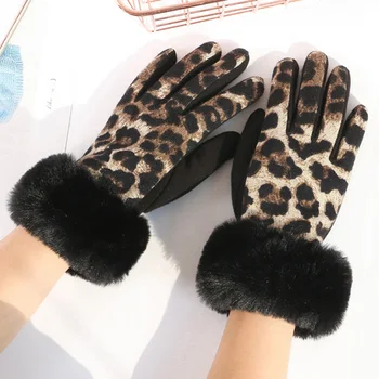 Модни дамски ръкавици с леопардовым лъч и мек плюшен сензорен екран плюс кадифе за шофиране вътре, за да се запази топло и студено D69