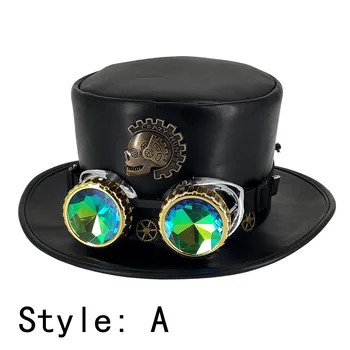 Черна шапка за cosplay в стил steampunk-готик, костюм с черепа, шапки, мъжки вечерни очила, шапка