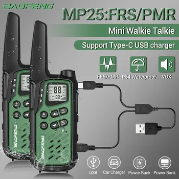 2 опаковки Baofeng MP25 PMR446/FRS С Далечния Подзарядкой Type-C Мини-Преносима Радиостанция С LCD дисплей, Фенерче, Двупосочен Радио