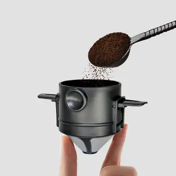 Сгъваем филтър за кафе, преносим стойка за отцеждане на чай от неръждаема стомана, воронкообразная кошница, за многократна употреба титуляр за чайника, краен за кафе
