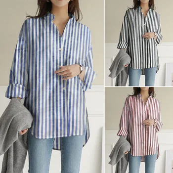 Риза райе с дълги ръкави, новост пролетта 2023, женски джоб с ревери, офис всеки ден модни свободни лоскутные корейски дамски блузи 5XL