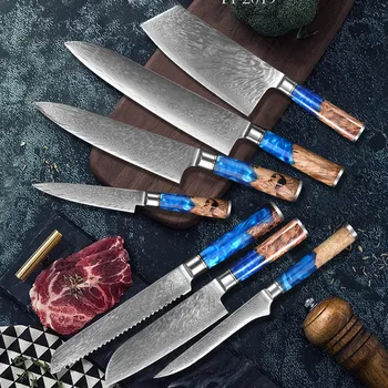Набор от японски кухненски ножове майстор-готвач от дамасской стомана 1-9 бр. за готвене