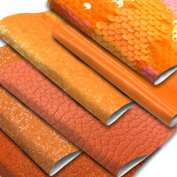 Серия оранжеви цветя, листа от изкуствена кожа, Мерцающая однотонная синтетична кожа плат, модел личи за обеци, панделки, занаяти