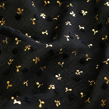 Черна жаккардовая шифоновая плат с бронзов блясък, лятна риза за рокли, на едро, плат за шиене, м., Материал за diy